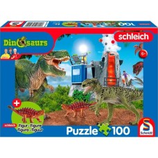Schmidt Spiele Schleich: Dinosaurs – Dinosaurier der Urzeit, Puzzle(100 Teile, inkl. Schleich Saichania mini Figur)