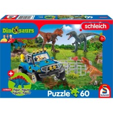 Schmidt Spiele Schleich: Dinosaurs – Urzeit-Giganten, Puzzle(60 Teile, inkl. Schleich Baby Stegosaurus Schleich Figur)