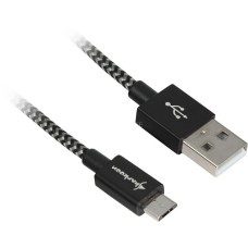 Micro-USB Stecker(schwarz/grau, 2 Meter, gesleevt)