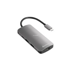 Sharkoon USB 3.0 Type C Multiport Adapter	, Dockingstation(dunkelgrau, USB-C, HDMI, MicroSD, SD)