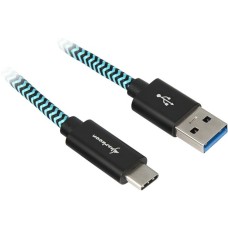 USB-C Stecker(schwarz/hellblau, 1 Meter, gesleevt)