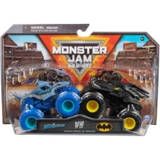 Spin Master Monster Jam - Batmobil vs. Megalodon, Spielfahrzeug(2er-Pack, Maßstab 1:64)