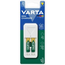 Varta Mini Charger, Ladegerät(weiß, inkl. 2x Recharge Accu Power AAA 800 mAh)