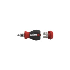 Wiha Schraubendreher Stubby 1/4", mit Bit Magazin(schwarz/rot, Stubby mit 7 Doppelbits)