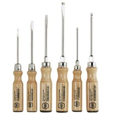Wiha Werkstatt Schraubendreher-Set, 6-teilig(braun, Griffe aus Buchenholz)