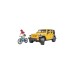 bruder Jeep Wrangler Rubicon Unlimited, Modellfahrzeug(gelb/schwarz, Inkl. Mountainbike und Radfahrer)