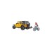 bruder Jeep Wrangler Rubicon Unlimited, Modellfahrzeug(gelb/schwarz, Inkl. Mountainbike und Radfahrer)