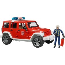 bruder Jeep Wrangler Unlimited Rubicon Feuerwehrfahrzeug mit Feuerwehrmann, Modellfahrzeug(rot/weiß)