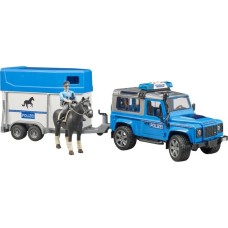bruder Land Rover Defender Polizeifahrzeug und Pferdeanhänger, Modellfahrzeug(Inkl. Pferd und Polizist)