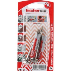 fischer Dübel DUOPOWER 10X50 S A4 K DE(hellgrau/rot, 2 Stück, mit Schraube A4 rostfrei)
