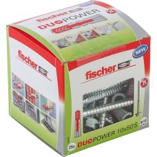 fischer Dübel DUOPOWER 10x50 S LD(hellgrau/rot, 25 Stück, mit Schraube)