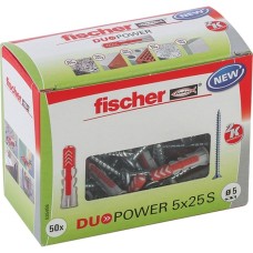fischer Dübel DUOPOWER 5x25 S LD(hellgrau/rot, 50 Stück, mit Schraube)