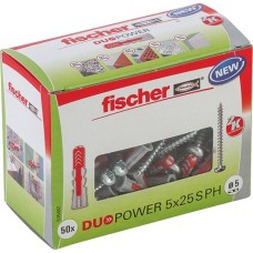 fischer Dübel DUOPOWER 5x25 S PH LD(hellgrau/rot, 50 Stück, mit Schraube)