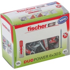 fischer Dübel DUOPOWER 6x30 S LD(hellgrau/rot, 50 Stück, mit Schraube)