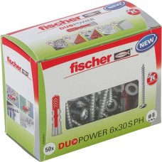 fischer Dübel DUOPOWER 6x30 S PH LD(hellgrau/rot, 50 Stück, mit Schraube)