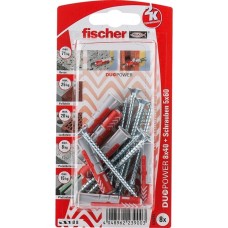 fischer Dübel DUOPOWER 8X40 S K DE(hellgrau/rot, 8 Stück, mit Schraube)