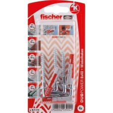 fischer Dübel DUOPOWER 8X40 WH K DE(hellgrau/rot, 4 Stück, mit Winkelhaken)