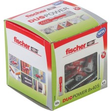 fischer Dübel DUOPOWER 8x40 S LD(hellgrau/rot, 50 Stück, mit Schraube)