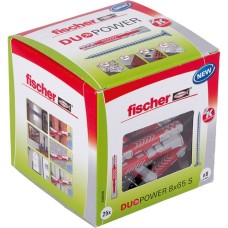 fischer Dübel DUOPOWER 8x65 S LD(hellgrau/rot, 25 Stück, mit Schraube)