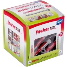 fischer Dübel DUOPOWER 8x65 S PH LD(hellgrau/rot, 25 Stück, mit Schraube)