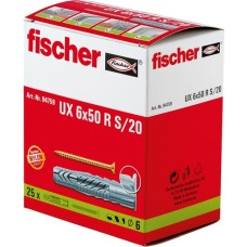fischer Universaldübel UX 6x50 R S/20(hellgrau, 25 Stück, mit Schraube)