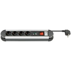 goobay Aluminium Steckdosenleiste 4-fach, mit Schalter(schwarz/silber, 1,4 Meter, Überspannungsschutz)