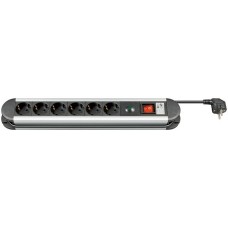 goobay Aluminium Steckdosenleiste 6-fach, mit Schalter(schwarz/aluminium, 1,4 Meter, Überspannungsschutz)