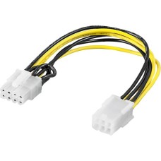 goobay Internes Stromkabel PCIe 6-Pin auf 8-Pin, Adapter(schwarz/gelb, 19,5 cm)
