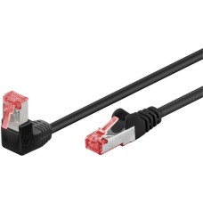 goobay Patchkabel Cat.6 S/FTP (PiMF), 1x 90° gewinkelt(schwarz, 1 Meter, doppelt geschirmt)