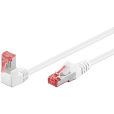 goobay Patchkabel Cat.6 S/FTP (PiMF), 1x 90° gewinkelt(weiß, 0,5 Meter, doppelt geschirmt)