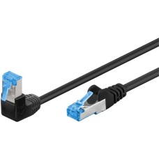 goobay Patchkabel Cat.6a S/FTP (PiMF), 1x 90° gewinkelt(schwarz, 0,5 Meter, doppelt geschirmt)