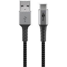 USB-C Stecker(grau/silber, 1 Meter, Textilkabel mit Metallsteckern)