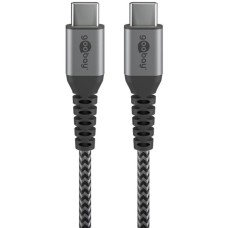 USB-C Stecker(grau/silber, 0,5 Meter, Laden mit bis zu 60 Watt, Textilkabel mit Metallsteckern)