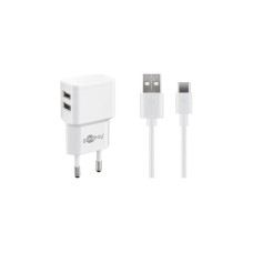 goobay USB-C Dual Ladeset 2,4 A, Ladegerät(weiß)