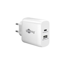 goobay USB-C PD Dual-Schnellladegerät 45 Watt(weiß, 1x USB-A, 1x USB-C PD, GaN-Technologie)